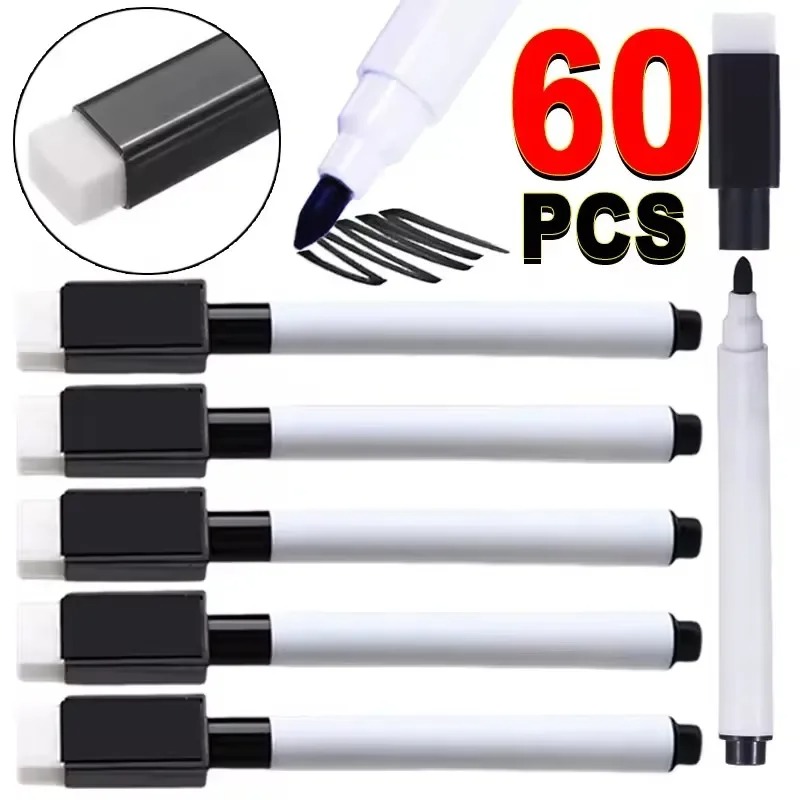 Whiteboard Marker Set - ปากกาไวท์บอร์ดแม่เหล็กสีดำพร้อมฝาลบ ปากกาไวท์บอร์ดสำหรับห้องเรียน ปากกาเขียนแบบลบได้สำหรับบ้าน สำนักงาน โรงเรียน