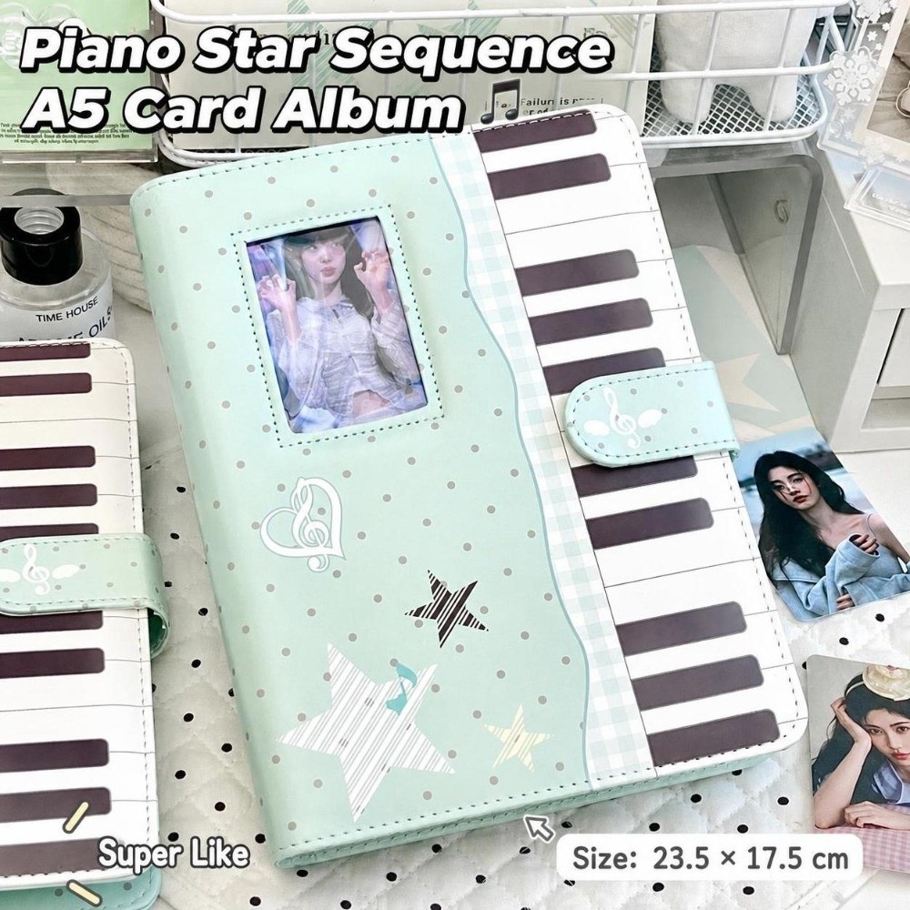 Notebook Dotted A5 - สมุดโน้ตปกเปียโนลายจุด หนัง PU แบบเติมไส้ได้ ที่เก็บโฟโต้การ์ดไอดอล Kpop