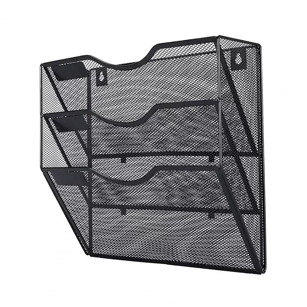 File Folder Hanging - ถาดจัดระเบียบสำหรับใช้ในบ้าน 3 ชั้น ทำจากโลหะตาข่าย สำหรับแขวนติดผนัง พร้อมช่องใส่ป้ายชื่อ