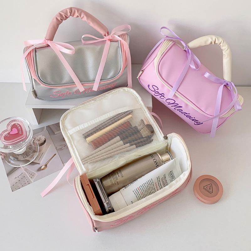 Pencil Case Large - เกาหลีแฟชั่นสบายๆความจุขนาดใหญ่ดินสอ PU แบบพกพา INS สีทึบซักผ้า Make